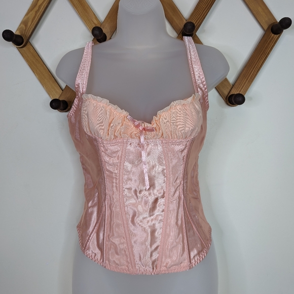 Frederick's of Hollywood Tops - Frederick's of Hollywood Pink Ruffled Bust Satin Corset Bustier Top